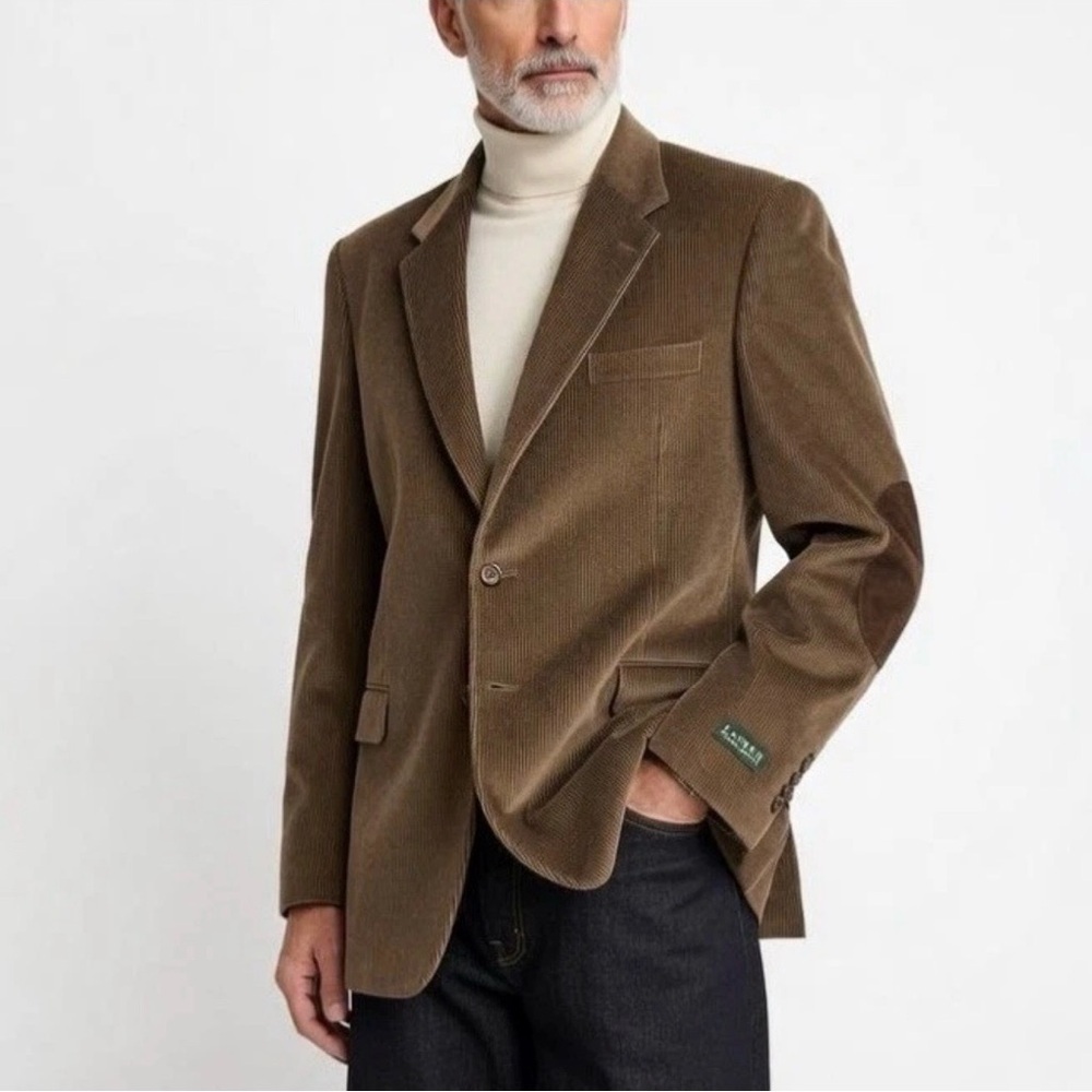 Lauren Ralph Lauren Corduroy Blazer Sports Coat 46R Brown Elbow Patch Heritage